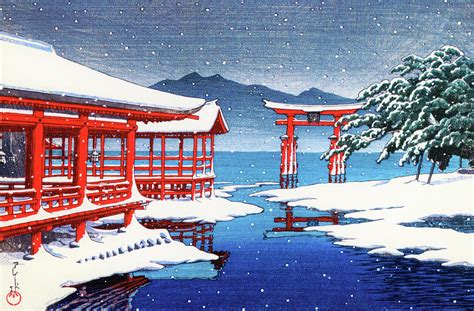 The Miyajima Shrine In Snow Digital Remastered Edition Painting By