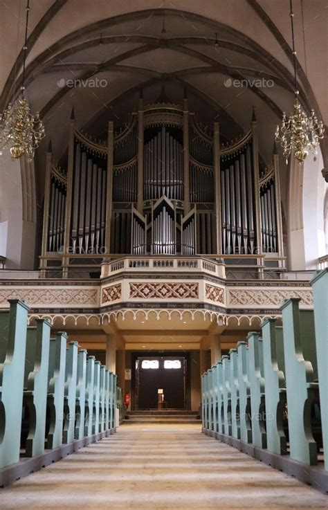 View of the pipe organ in a Lutheran church Stock Photo by malishevanataly