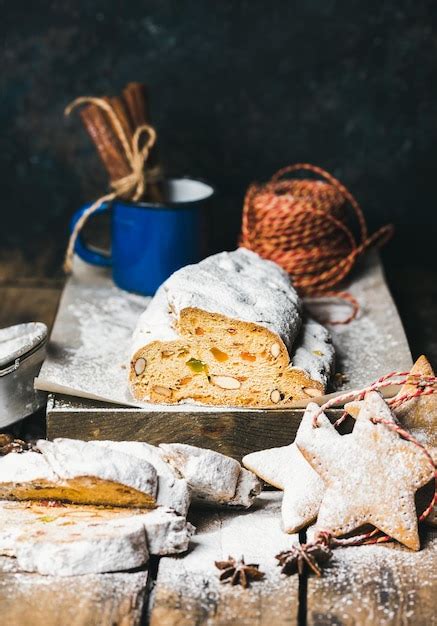 Premium Photo Traditional German Christmas Cake Stollen With Festive