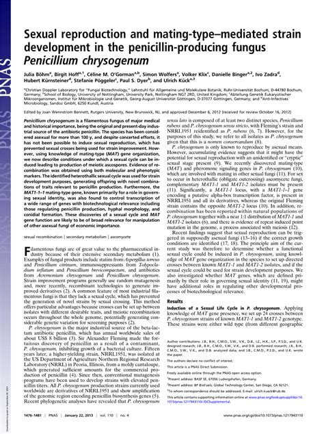 Sexual Reproduction And Mating Type Mediated Strain Development In The Penicillin Producing