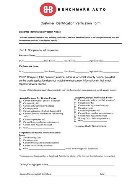 Fillable Online Customer Identification Verification Form Fax Email Print