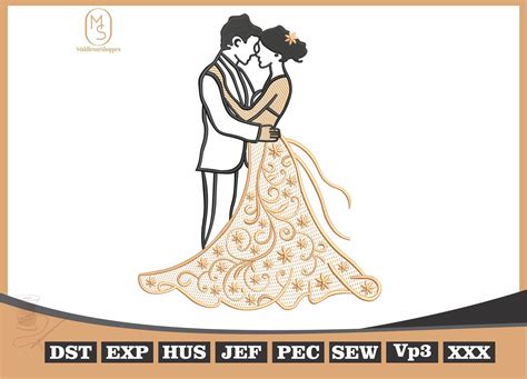 Bride And Groom Wedding Embroidery Design Machine Embroidery Married