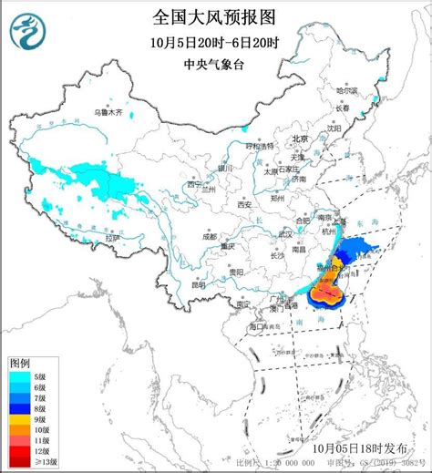 中央气象台10月5日18时继续发布大风黄色预警海域阵风部门