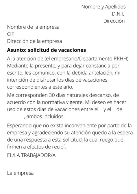 Solicitud De Vacaciones Para Rellenar Infotrabajo