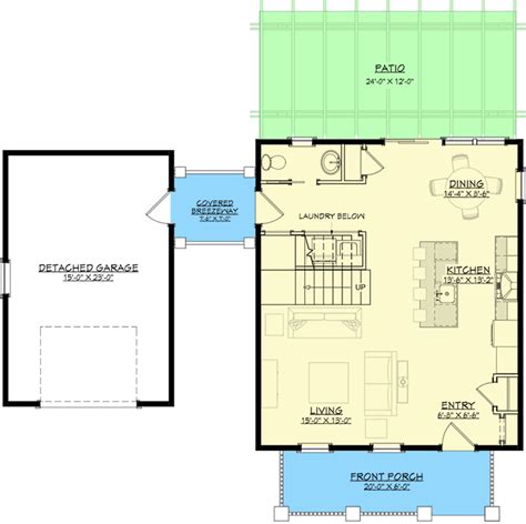 Country Cottage With 1 Car Breezeway Attached Garage 765029twn Architectural Designs House