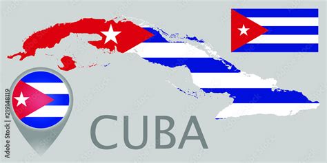 Colorful flag, map pointer and map of the Cuba in the colors of the ...