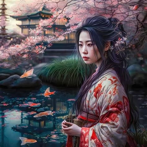 Japanese Geisha Wall Art Japanese Geisha Art With Sakura Etsy