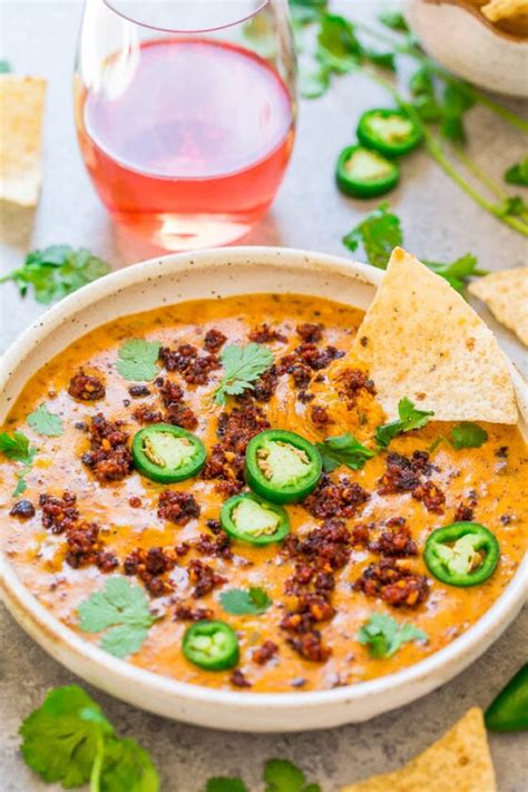 Spicy Chorizo Queso Dip No Processed Cheese Averie Cooks