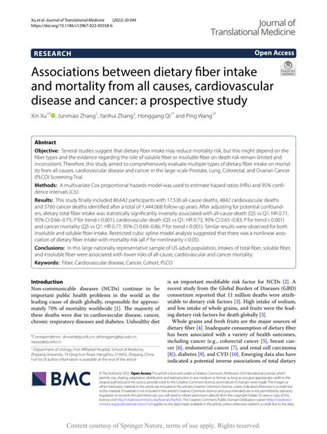 Pdf Associations Between Dietary Fiber Intake And Mortality From All