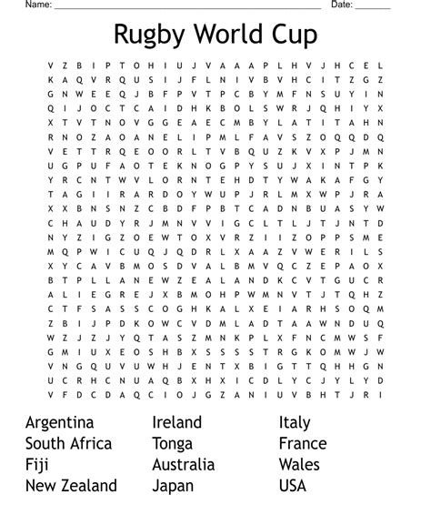 Rugby World Cup Word Search WordMint