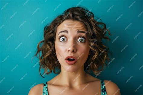 Premium Photo Surprised Woman With Open Mouth Looking At Camera On Blue Background