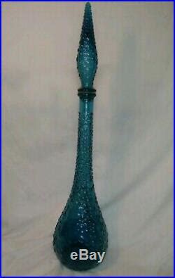 Vintage Italian Art Glass Empoli Rossini 22 Light Blue Genie Bottle