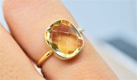 Natural Citrine Gemstone Ring Women Silver Ring November Etsy