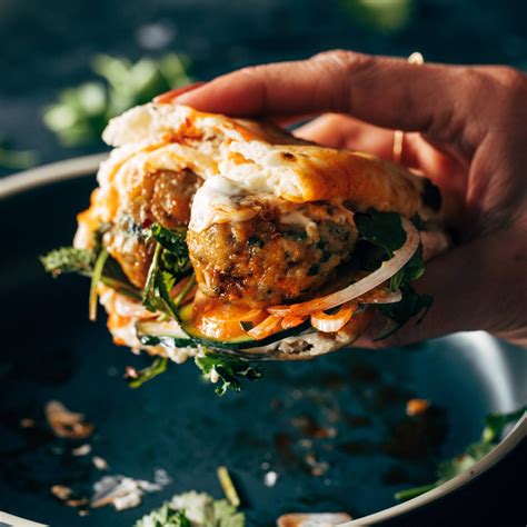 Ginger Chicken Meatball Sandos Recipe Pinch Of Yum