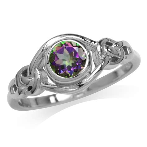 Mystic Fire Topaz Rings Sterling Silver White Gold Rings