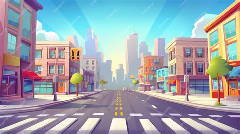 Desenho Da Zona Urbana - Ilustração moderna de desenho animado da paisagem urbana com edifícios ...