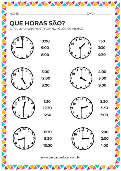 Trabalhando as horas sugestões o tema atividades para imprimir e