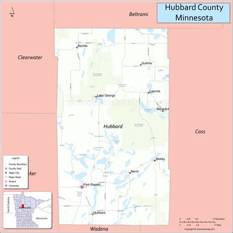 Map of Hubbard County, Minnesota showing cities, highways & important ...