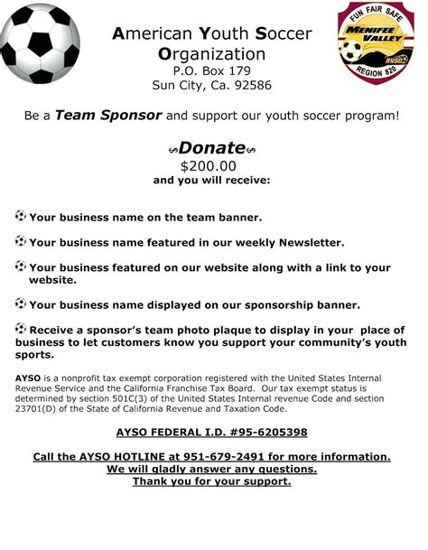 Youth Sports Sponsorship Letter Template