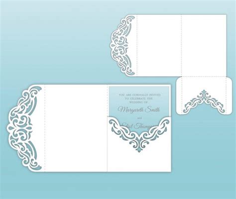 Lace Edge Tri Fold X Wedding Invitation Simple Pocket Envelope