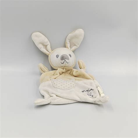 Doudou plat lapin blanc beige étoiles GRAIN DE BLE