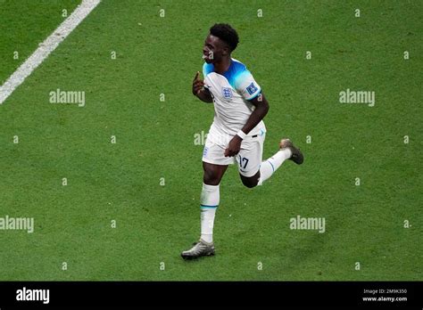 Englands Bukayo Saka Celebrates After Scoring His Sides 3rd