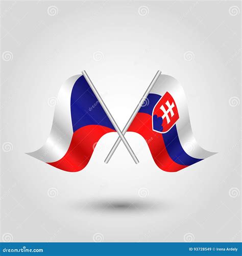 Vector Crossed Czech and Slovak Flags on Silver Sticks - Symbol of Czech Republic and Slovakia ...