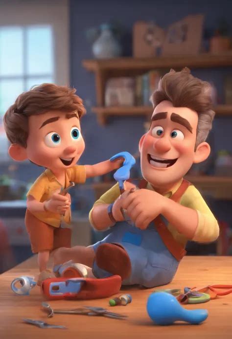 Estilo Pixar The Grown Man Is Holding A Naked Blue Eyed Boy And In His