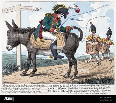 Colour engraving of Napoleon Bonaparte's exile to Elba. Dated 1814 ...