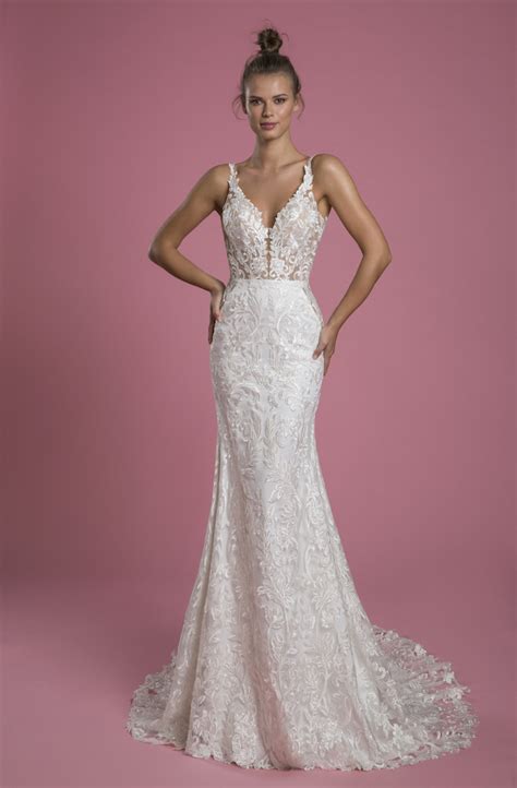 Sleeveless V Neck Lace Sheath Wedding Dress Kleinfeld Bridal