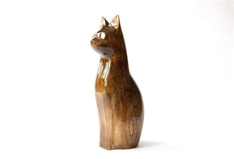 Wooden Cat Statue Wooden Cat Figurine Wood Carving Hand Etsy Cat