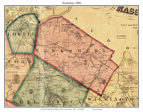 Tewksbury 1856 Old Town Map With Homeowner Names Massachusetts Etsy