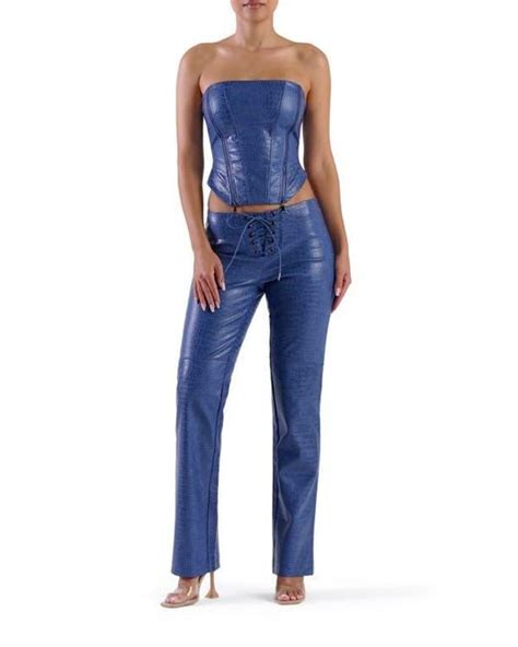 Naked Wardrobe Croc Embossed Faux Leather Pants In Blue Lyst