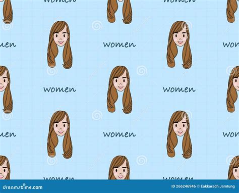 Women Seamless Pattern On Blue Background Stock Vector Illustration