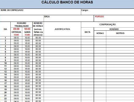 Banco De Horas Controle Total De Horas Trabalhadas Planilha Excel