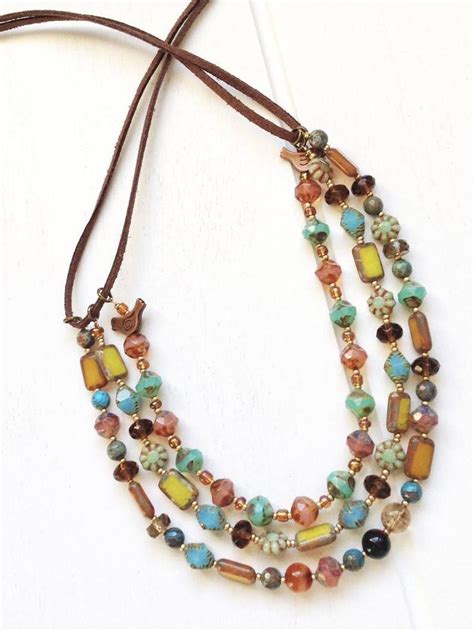 Multi Strand Bead Statement Leather Necklace Boho Bead Leather