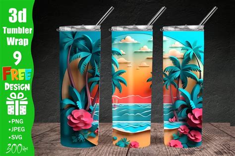 3D Beach 20 Oz Skinny Tumbler Sublimation 3d Plam 2630296