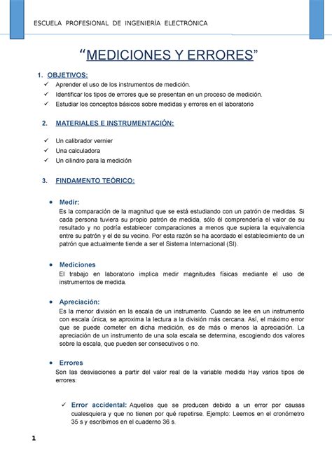 Er Informe De Fisica Mediciones Y Errores Mediciones Y