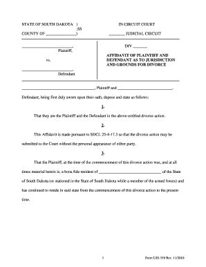 Fillable Online State Of South Dakota Ss County Of In Circuit