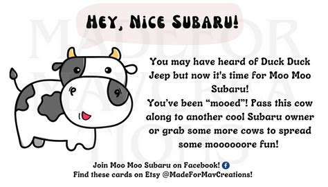 Moo Moo Subaru Downloadable Card Etsy