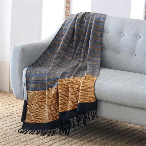 Woven Silk Throw Blanket from India - Cozy Night | NOVICA