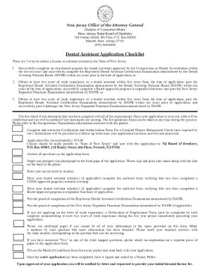 Nj Dental Assistant Application Checklist Fill And Sign