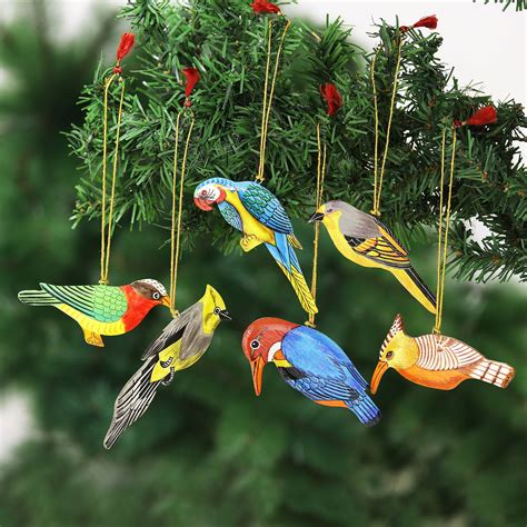 Hand Painted Assorted Bird Ornaments Set Of 6 Festive Birds Novica