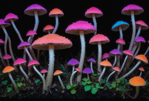 Colorful Psychedelic Fluorescent Neon Magic Mushrooms Premium Ai