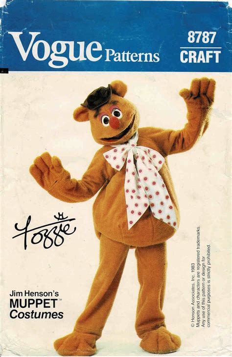 1980s Jim Hensons Muppet Fozzie Bear Costume Vogue 8787 Vintage Sewing