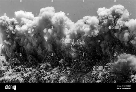 Black And White Dust Storm In The Arabian Desert Due To Detonator