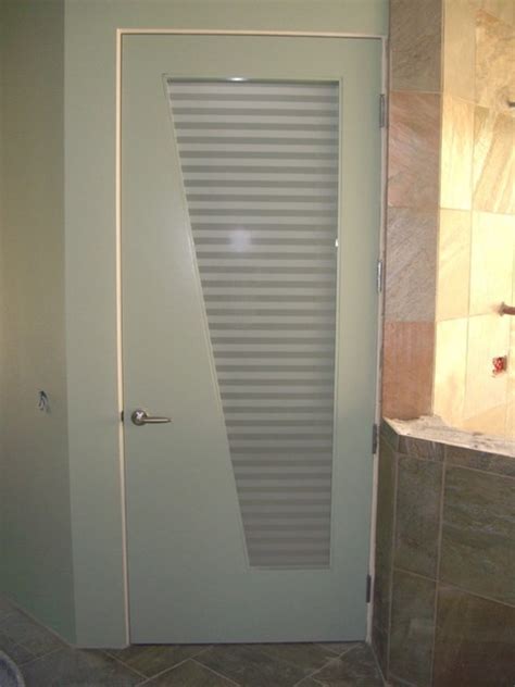 Interior Glass Doors With Obscure Frosted Glass Sleek Bands Bathroom