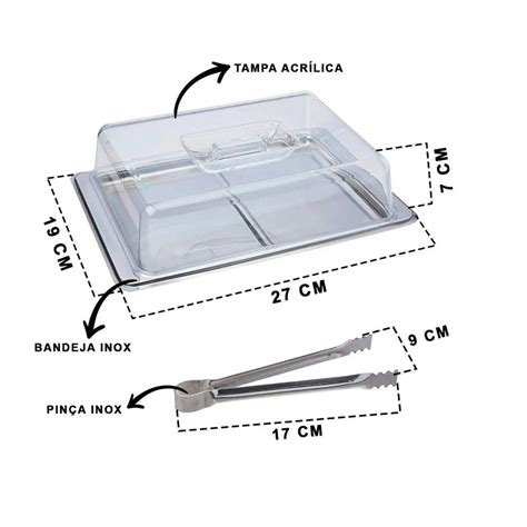 Porta Frios Duplo Bandeja A O Inox E Tampa Acr Lico Pegador