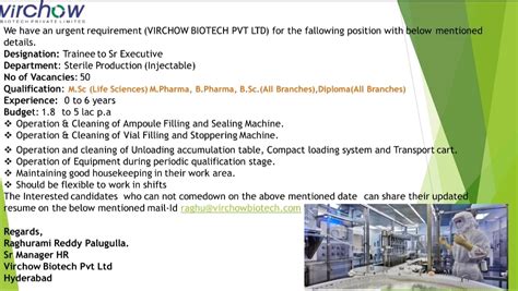 Email Resume To Hr At Virchow Biotech Looking For Freshers And