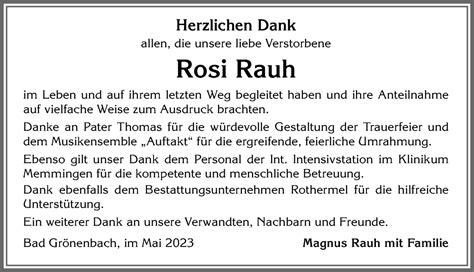 Traueranzeigen von Rosi Rauh Allgäuer Zeitung